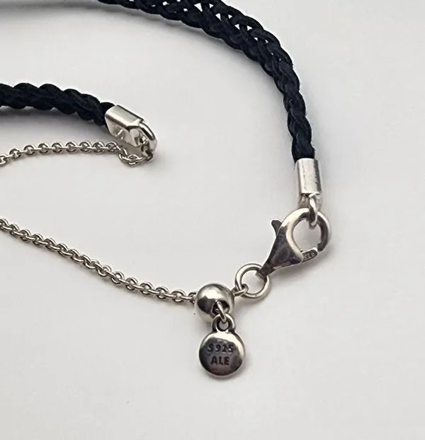 Pandora Sterling Silver Heart Padlocks & Black Woven Cord Choker - Image 6