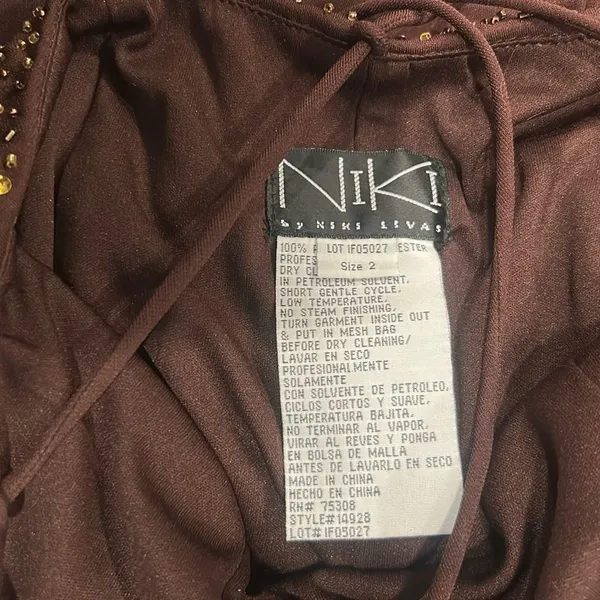 Cum Cum by Niki Livas Brown Satin Beaded Maxi Party Dress - Image 11