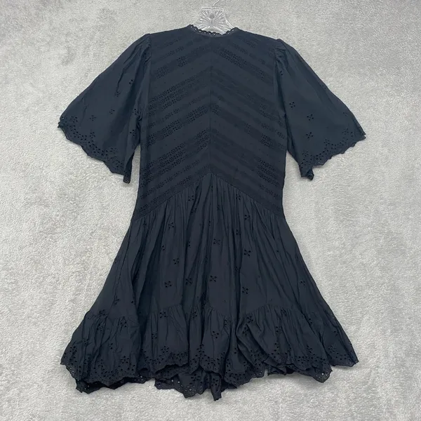 Madewell Dress Size 00 Black Eyelet Flutter Sleeve Mini Dress Cotton Voile NU556 - Image 5