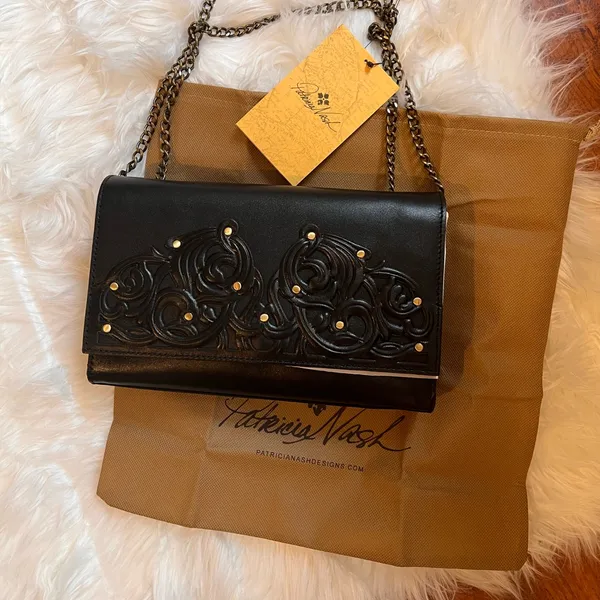 Patricia Nash Leather Clutch Crossbody Chain Bag Studded Italian Leather - Image 3