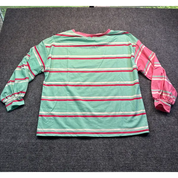 Womens Pink Mint Green Striped Colorblock Long Sleeve Shirt Top Pastel‎ SZ Small - Image 6