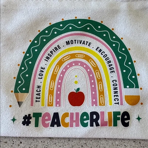 Colorful "Teacher Life" Canvas Pouch Teacher Themed Rainbow Image - Image 2