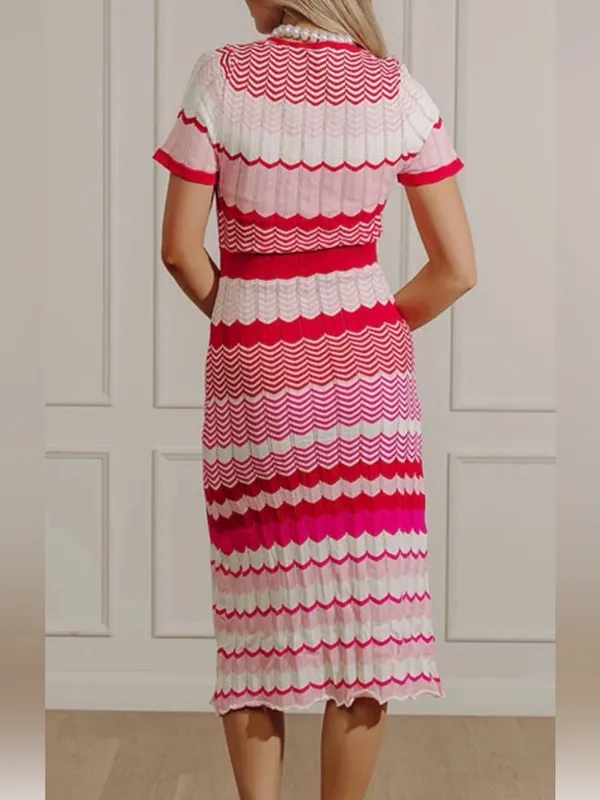 Striped Knit Midi Dress in Pink and Red - Image 2