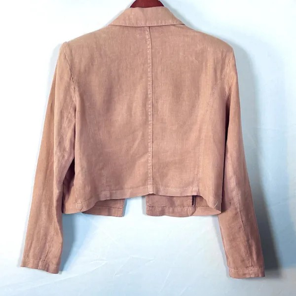 L'AGENCE Womens M Linen Blazer Pink Cropped Double Breasted Gold Button Jacket - Image 4