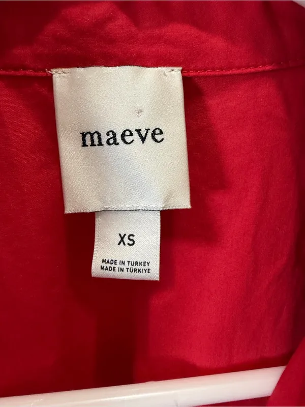 Maeve Lantern Sleeve Red Cropped Button-Front Shirt XS - Image 3