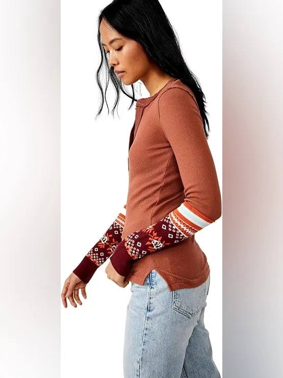 NWT Free People We The Free Mikah Layering Cuff Thermal Top Autumn Combo Small - Image 6