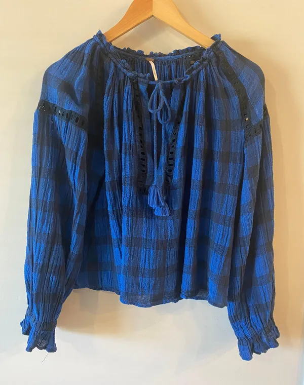 Free People Honey Grove Blue Checked Top - Image 9