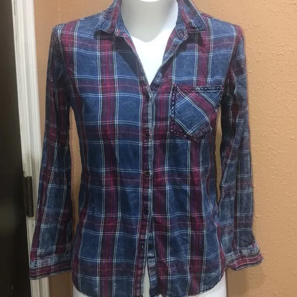 Sneak peek plaid button up shirt Blue - Image 3
