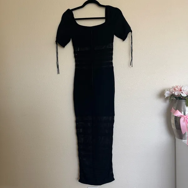 HOUSE OF CB 'Lilla' Black Openwork Knit Midi Dress‎ NWOT size S - Image 4