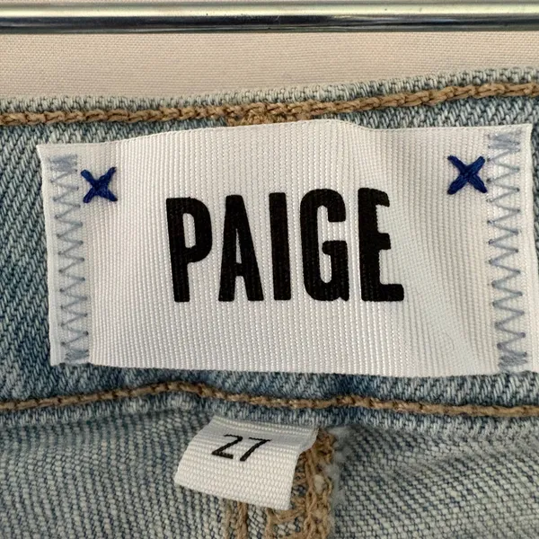 PAIGE Maternity Wide Leg Raw Hem Light Wash Denim Jeans Blue - Image 13