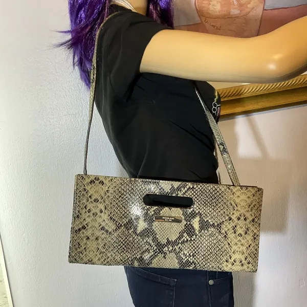 Michael Kors Snakeskin Leather Clutch With‎ Shoulder Strap Sand - Image 4