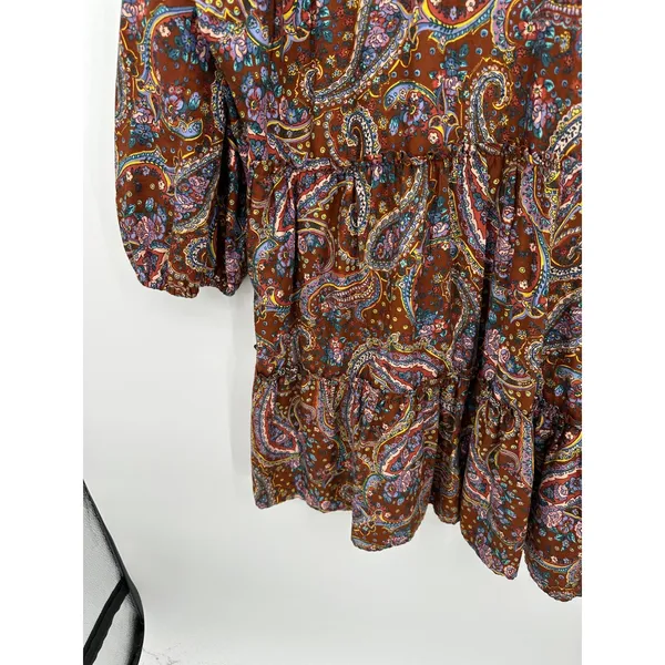 a.n.a Paisley Babydoll Mini Dress XL Brown‎ Cottagecore Prairie Boho Peasant - Image 4