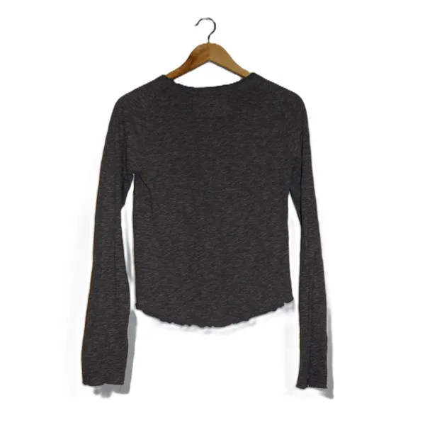 We The Free Long Sleeve Crew Neck Lettuce‎ Hem Top Charcoal Gray Size Medium - Image 3