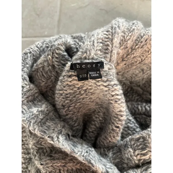 Theory Wool Sweater Womens Petite Gray Short Sleeve Chunky Cashmere Y2K Preppy‎ - Image 4