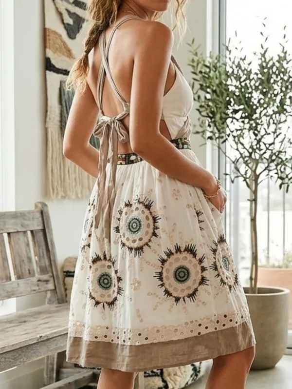 Nicole Miller Eyelet Embordered Criss Cross Midi Dress - Image 2