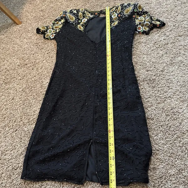 Vintage Stenay Silk Beaded Sequin Dress 10 8 6 80s Gatsby Floral Party Cocktail - Image 10