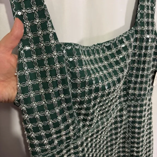 Altar’d State Women’s Green Beaded Mateo Mini Dress Square Neck XXL Homecoming - Image 9