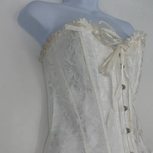 Y2K Coquette Cream Corset Top Sz S Bustier Lace Up Fairycore Bridal Goth - Image 4