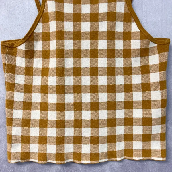 Madewell Womens Gingham Apron Sweater Tank Size XL Antique Gold Cotton Blend - Image 4