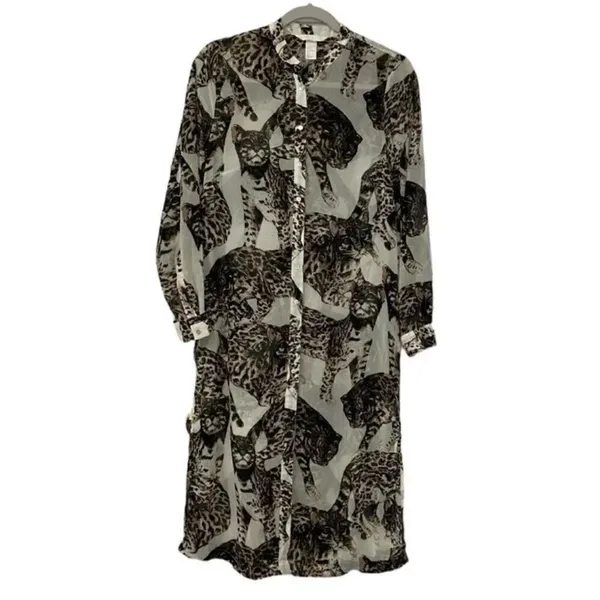 H&M Sheer Brown & Cream Tunic Top(Size 6) - Image 2