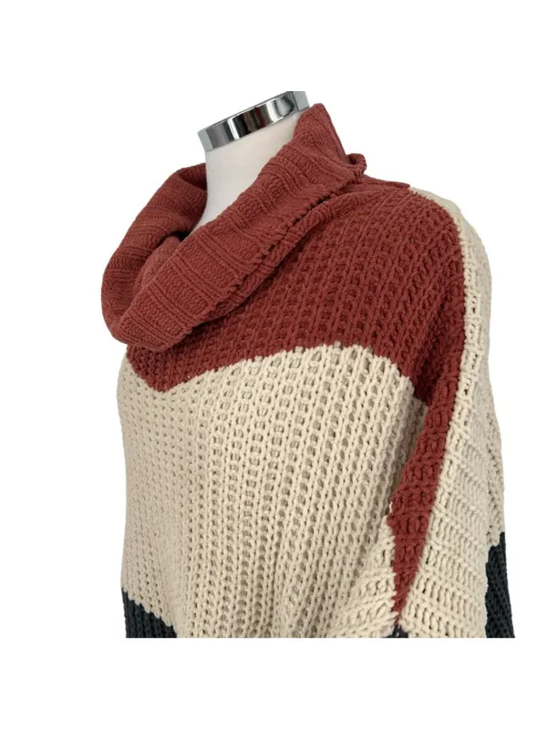 POL Chenille Colorblock Oversized Turtleneck Sweater Orange Ivory Size Medium - Image 3