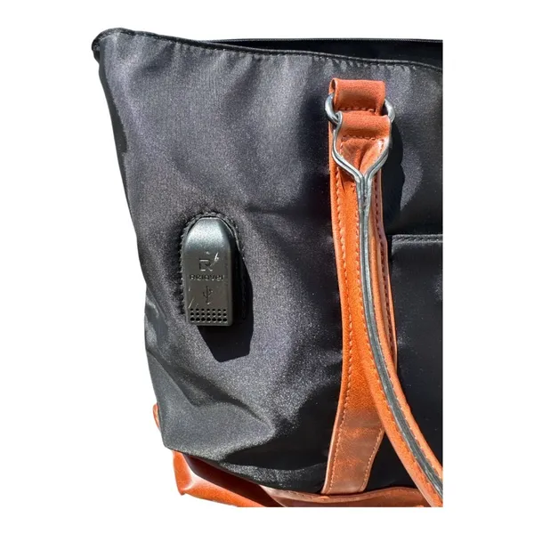Relavel Laptop Tote Bag Black Nylon Brown Trim USB Charging Port Work Briefcase - Image 8