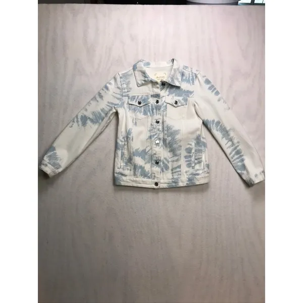 Altar'd State Blue Ivory Tie Dye‎ Denim Jacket J1283DNAS Small Cloud Wash Boho - Image 5