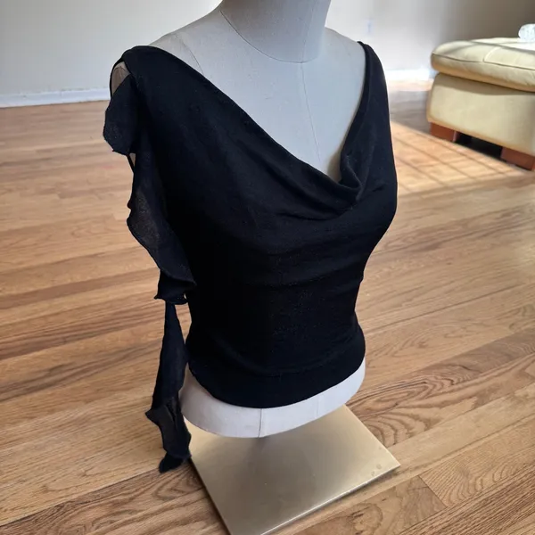 Princess Polly‎ Black Metallic Shimmer Cowl Neck Ruffle Top US 2 Sleeveless - Image 3