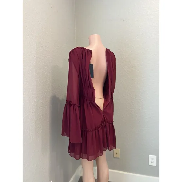 MISS ORD CUTE Ruffle Pintuck Dres Sz L WINE Maroon Romantic Cottagecore NWT #125 - Image 11