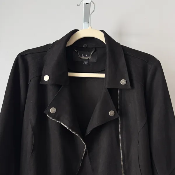 TA Coalition‎ sz XL Black Faux Suede Moto Biker Jacket Punk Goth - Image 2