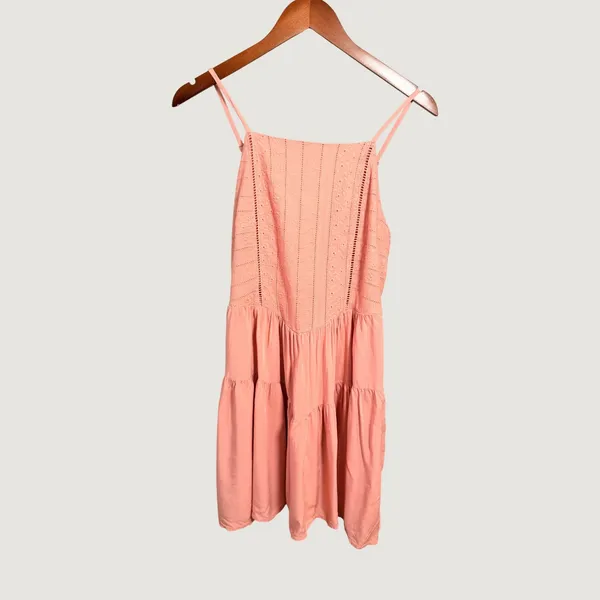 Wild Fable Coral Pink Eyelet Tiered Mini Dress Smocked Back Large - Image 2