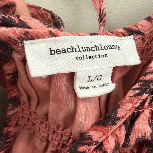 beachlunchlounge Pink and Black Midi Dress Size Large Cotton Smocked Top - Image 5