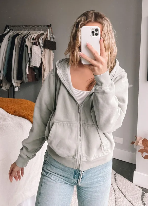 Brandy Melville Sage Green Zip Up Hoodie - Image 3