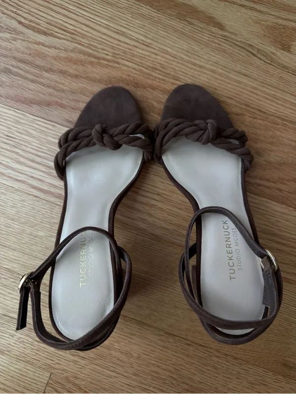 Tuckernuck x Studio McGee Wren Brown Suede Block Heel Sandals Ankle - Size 8 - Image 5