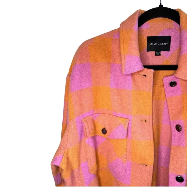 Velvet‎ Heart Sheryl Button Down Plaid Shacket Jacket Size M Pink Orange Flannel - Image 5