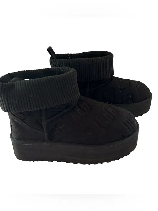 UGG NEW Classic Mini Platform Felted Black Sheepskin Boots, Black, size 12, NWO - Image 5