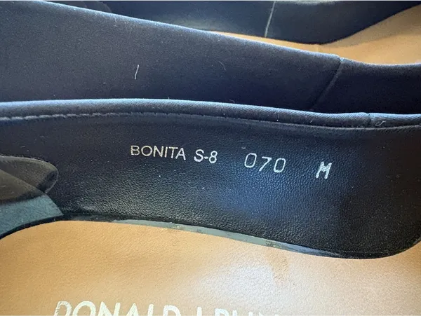 Donald J Pliner Bonita Black Satin Pumps with Two-Tone Block Heels, Size 8M - Image 6