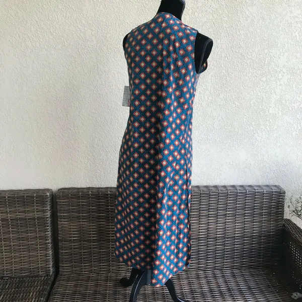 LuLaRoe Womens Duster Sz‎ S Joy Long Vest Teal Blue Orange Geometric Artsy NEW - Image 5