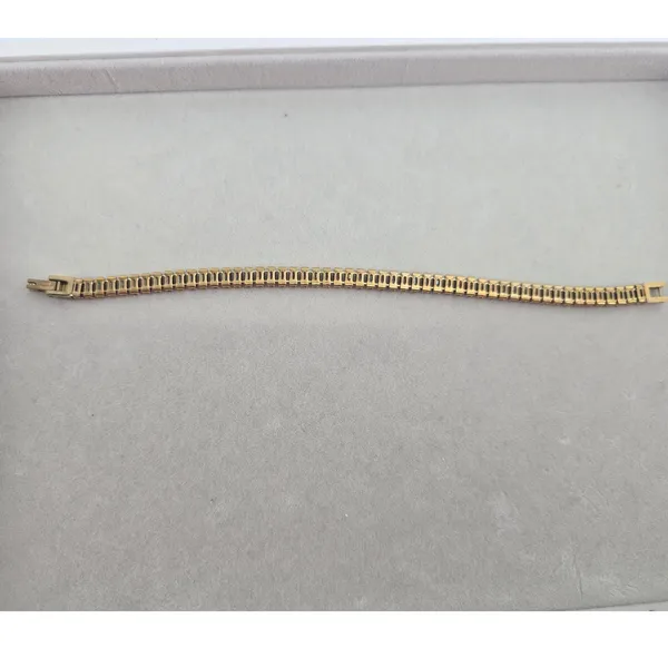 Tennis Bracelet Women 6.75 Baguette Pink Crystal Gold Tone Elegant EUC - Image 3