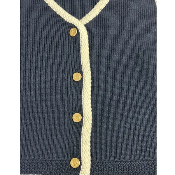 Abercrombie & Fitch Navy Blue Ribbed Knit Button Front Sweater Vest Gold Buttons - Image 4