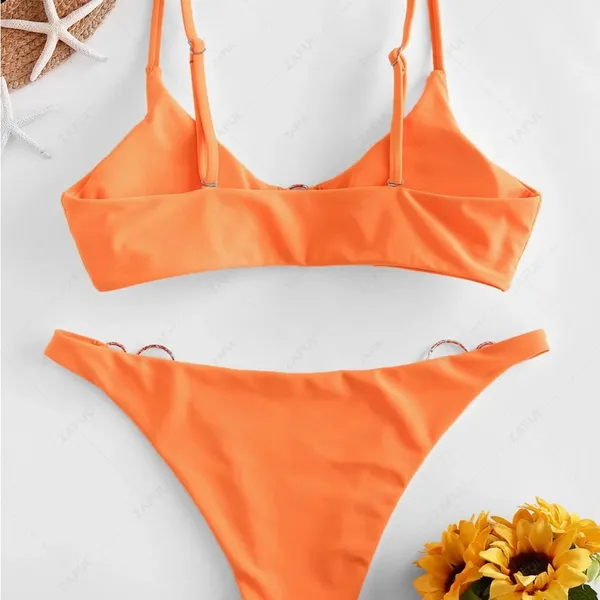 ZAFUL Dual O-ring Neon Bikini Swimsuit - Dark Orange. Excellent condition - Image 3