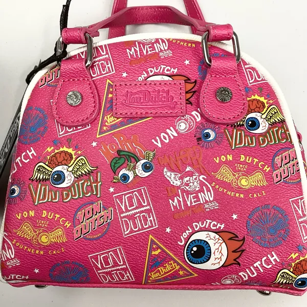 Von Dutch Hot Pink Jax Graphic Bowling Bag Hand Bag Crossbody NEW! Retail $149 - Image 12