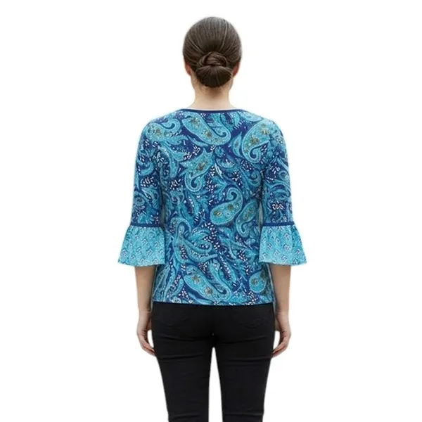 Vera Bradley Blue Daisy Paisley Kelsey Bell Sleeves Flutter Top, M SRP: $60 - Image 3