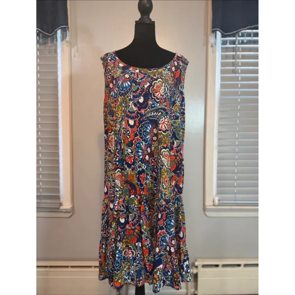 Roz & Ali Paisley Floral Dress 2X Boho Flowy Tiered Sleeveless Plus - Image 2