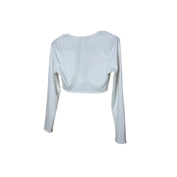 Lulus White Ribbed‎ Twist Front Long Sleeve Crop Top Womens Medium V-Neck - Image 6