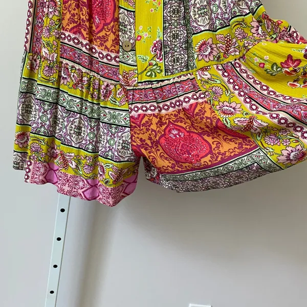 Boho Fairy Beachy Relaxed Patchwork Romper M Yellow Multi Size M - Image 5
