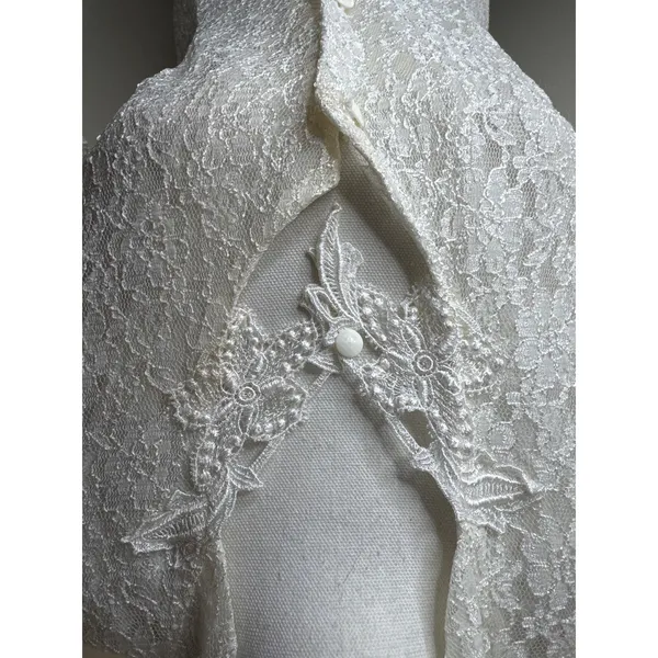 VTG 80s 90s Dawn Joy Fashions White Lace Dress Keyhole/ Collar Coquette Cottage - Image 4