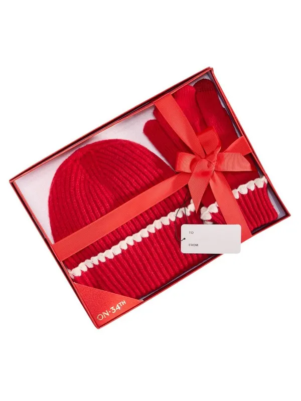 NEW On 34th Womens Ribbed Beanie Gloves Boxed Set MO9042501 Red - Image 5