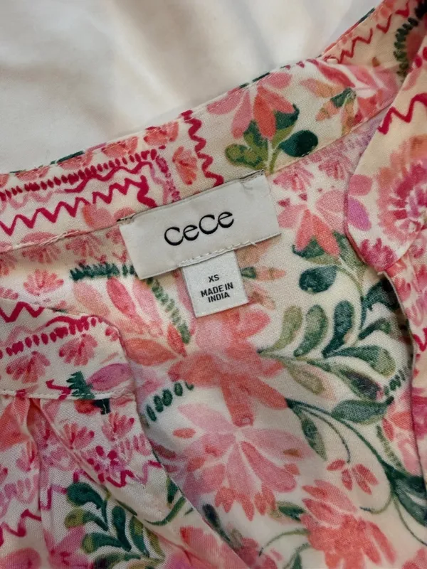 CeCe Pink Floral Strapless Peplum Top XS Cottagecore - Image 4
