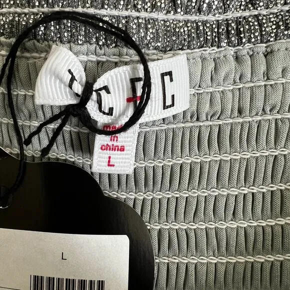 NWT TCEC Womens Chrome Metallic Shorts Silver Futuristic‎ High Rise Smocked Rave - Image 5